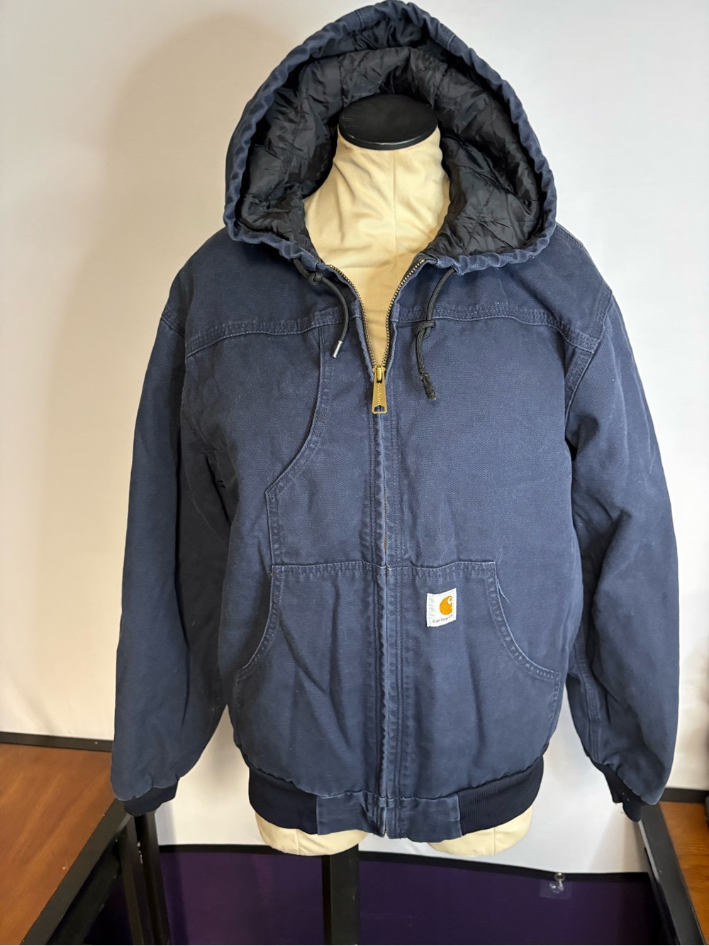 Carhartt Navy Quilted-Lined Hooded Work Puffer Jacket
